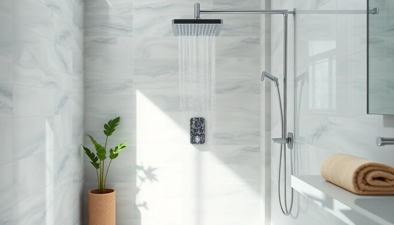 Showcase of a modern shower uk installation with flowing water and stylish design.