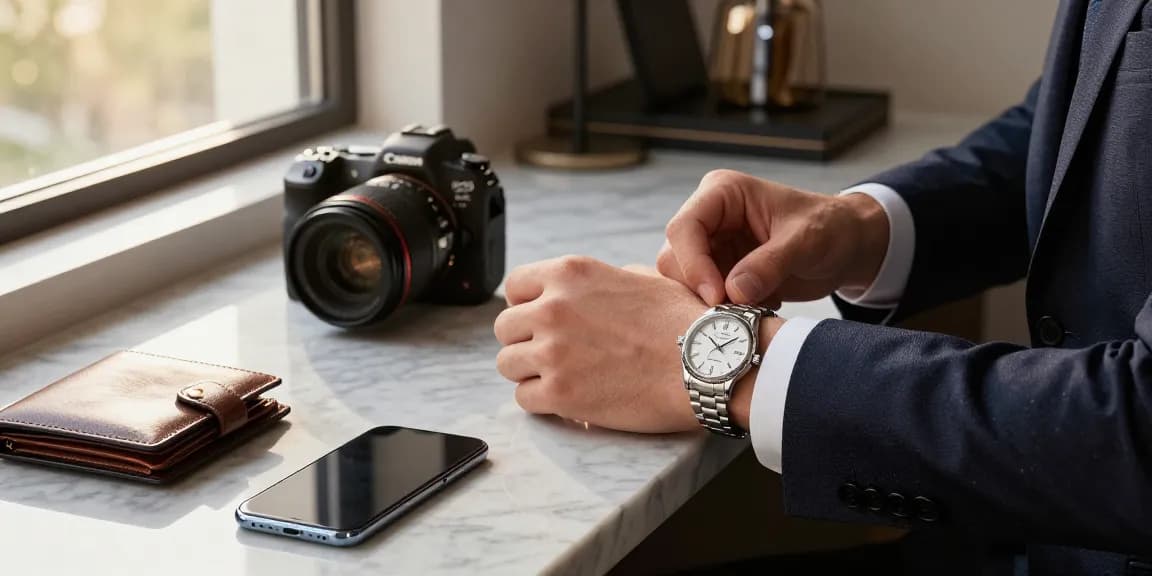 Showcasing super clone watches with elegance in a luxurious office setting.