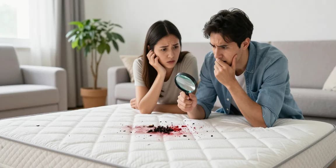 Couple inspecting mattress for signs of bed bug control in their home.