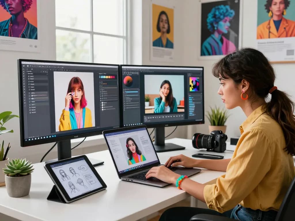 Creative professional using an image to prompt generator in a modern digital workspace.