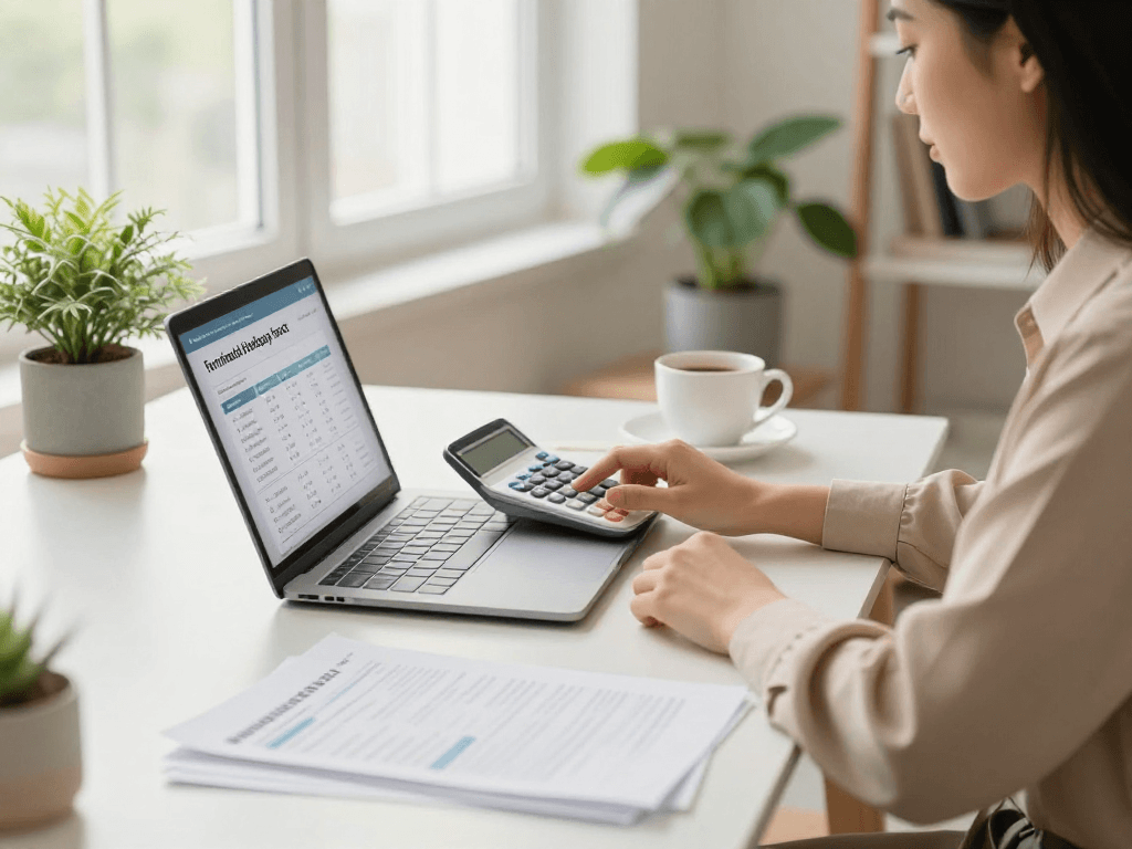 Calculate your furnished holiday let tax with our user-friendly tax calculator in a modern home office.