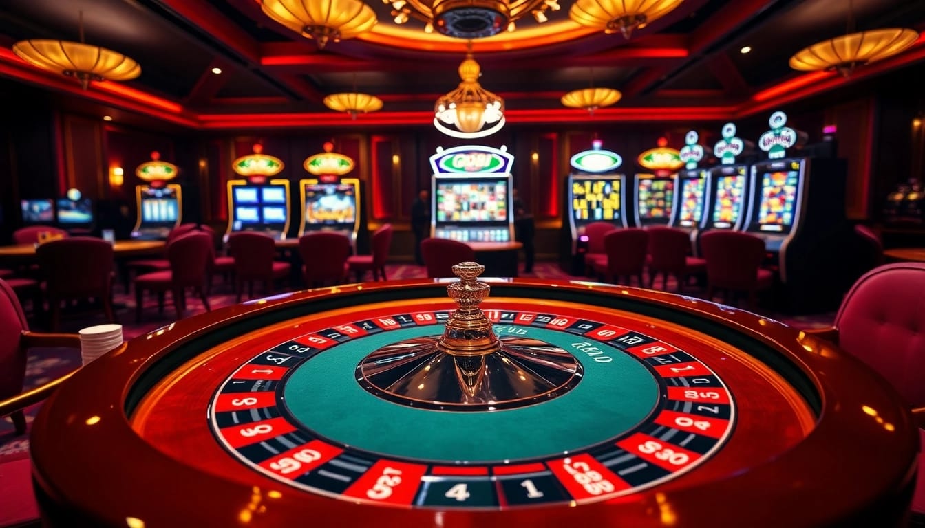 Exciting gambling scene showcasing go88 with roulette table and poker chips.