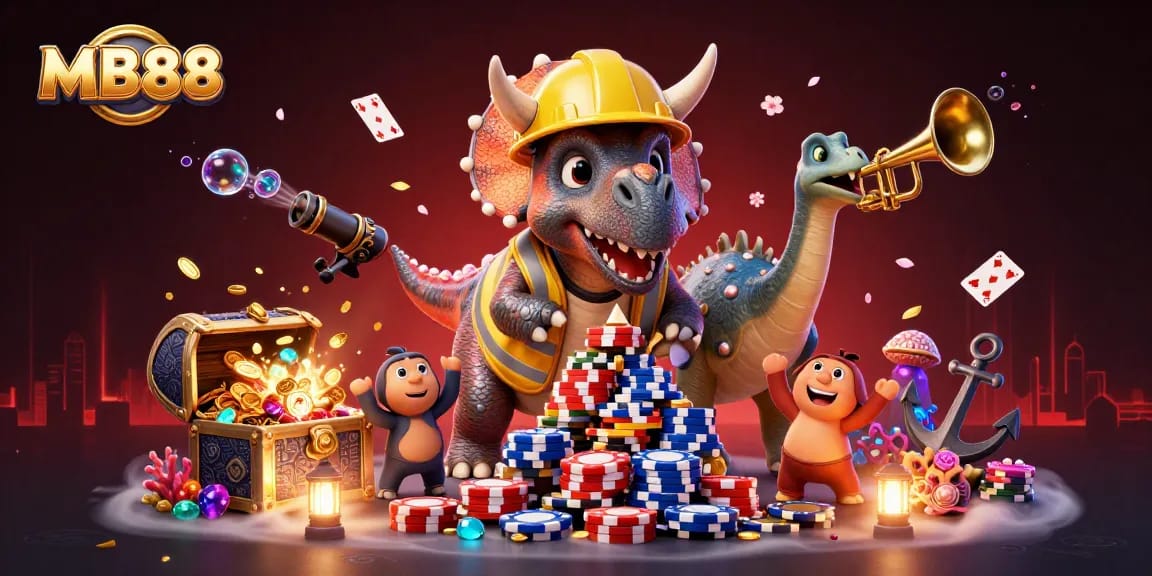 MB88 trải nghiệm chơi casino đầy phấn khích với hình ảnh tượng trưng sôi động