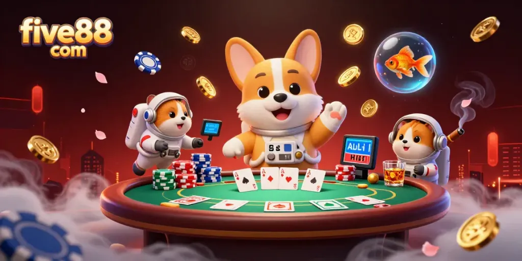 Join the fun at five88 com with floating gaming moments in a vibrant casino scene.