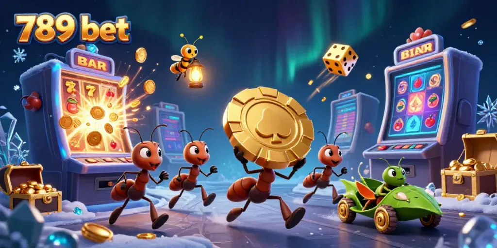 Experience thrilling wins with 789 bet at a vibrant online casino scene featuring playful characters.