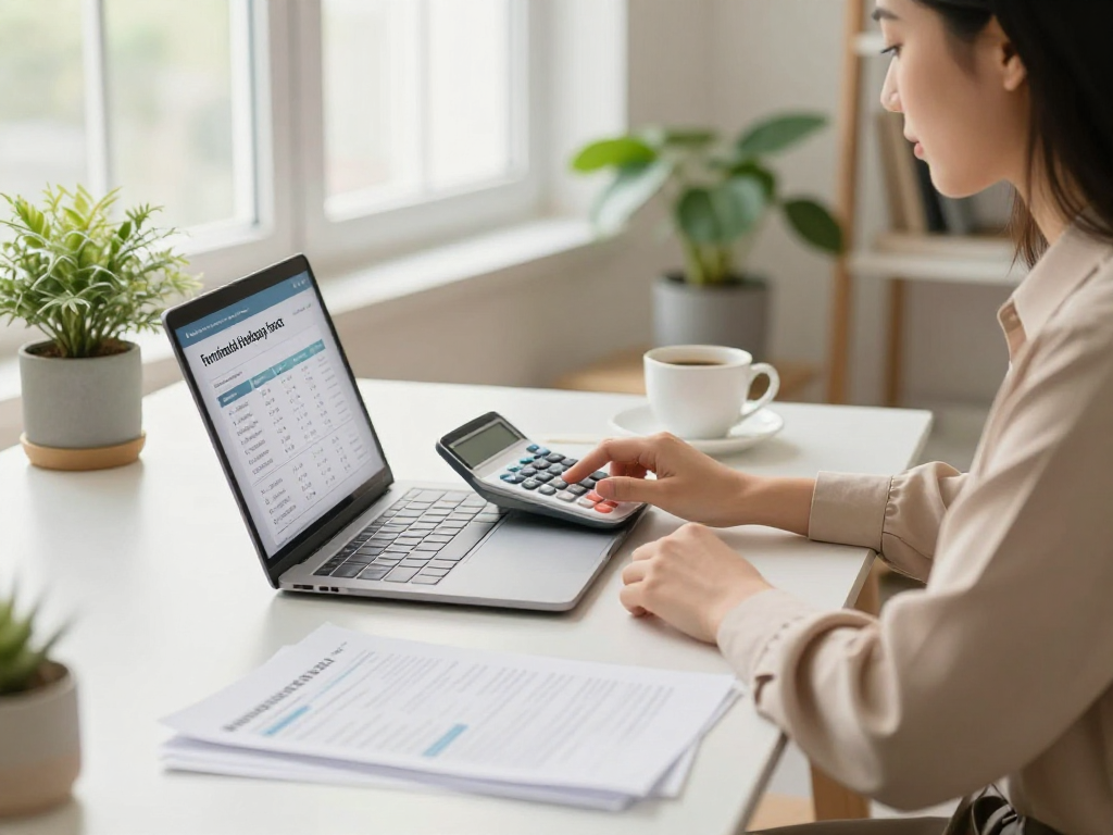Calculate your furnished holiday let tax with our user-friendly tax calculator in a modern home office.