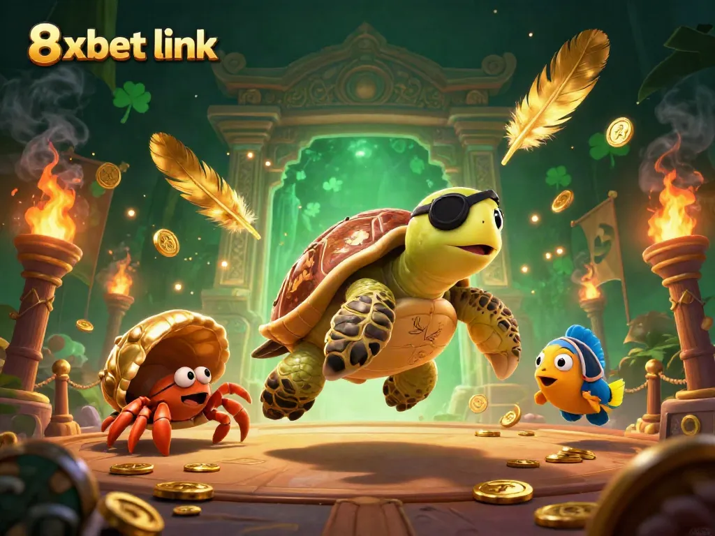 Experience the excitement of the 8xbet link with dynamic 3D characters and vibrant treasure elements.