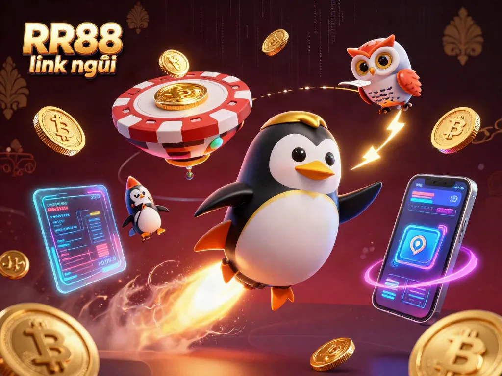 Experience RR88 link mới with a vibrant casino-themed illustration, highlighting exciting gaming elements.