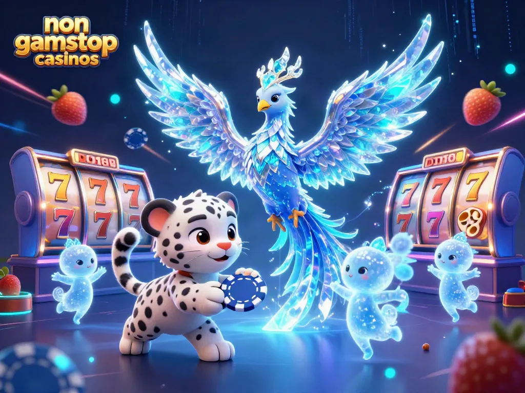 Playing at non gamstop casinos with a vibrant display of 3D characters and casino elements.