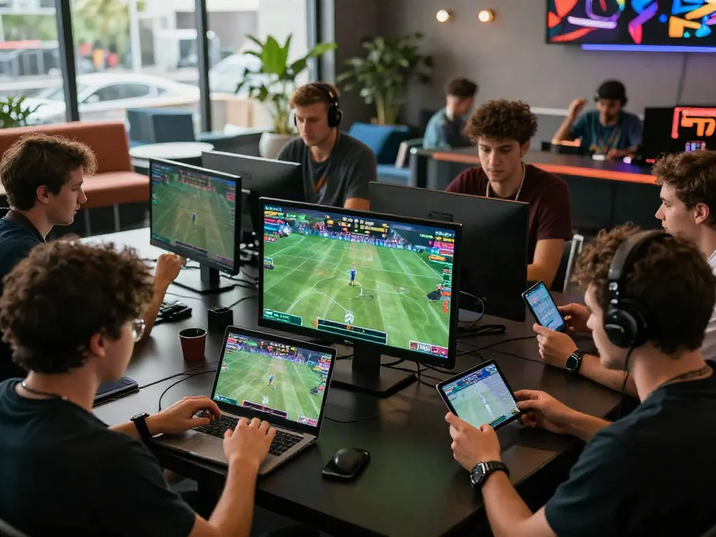 Exciting online betting atmosphere at https://9bet.ru.com/ with diverse players engaged in live sports betting.