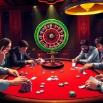 Experience the thrill of game bài đổi thưởng at lively casino tables featuring players betting and competing.