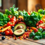 Enjoy a vibrant array of healthy food options, featuring fresh fruits and vegetables.