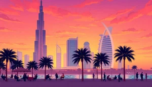 Experience the stunning skyline of Dubai at sunset while planning your Travel to Dubai adventure.