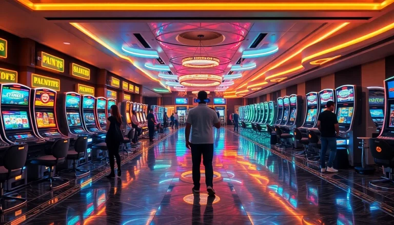 Experience New Technology in a futuristic casino with AR games and holographic displays.