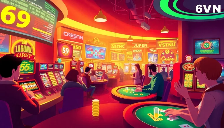 Excited players enjoying the thrilling casino atmosphere at 69VN, offering diverse gambling experiences.
