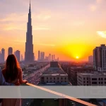 Discover the stunning skyline of Dubai at sunset while planning your travel to Dubai.