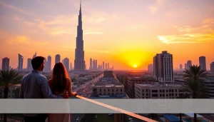 Discover the stunning skyline of Dubai at sunset while planning your travel to Dubai.