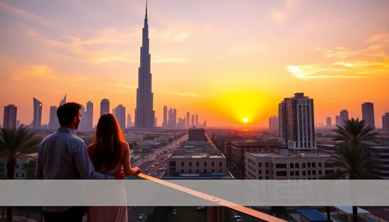 Discover the stunning skyline of Dubai at sunset while planning your travel to Dubai.
