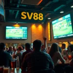 Excited patrons enjoy sports betting at SV88, highlighting an energetic atmosphere.