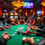 Players strategizing at a poker table with chips and cards at https://rr888.video/ showcasing the excitement of casino action.