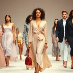 Women fashion models showcasing diverse, stylish outfits in a dynamic runway scene.