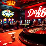 Dabet electrifies the casino experience with slot machines, poker chips, and vibrant gaming action.