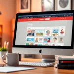 Buy stamps online seamlessly with a vibrant interface showcasing colorful stamp designs on a computer screen.
