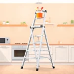 Climb the step ladder with ease in a bright kitchen, perfect for DIY projects.