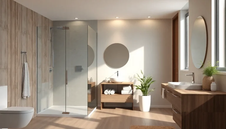 Bathroom Fitters expertly creating a modern, stylish bathroom space with elegant fixtures and lighting.