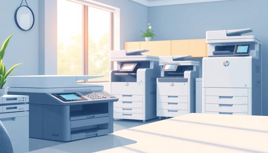 Showcasing efficient office machines in a modern workspace setup.