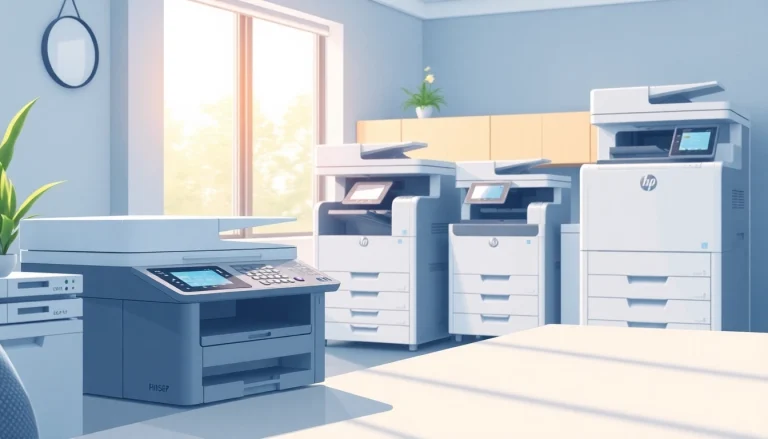 Showcasing efficient office machines in a modern workspace setup.