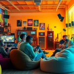 Game studio collaboration captured with vibrant colors and a creative atmosphere.