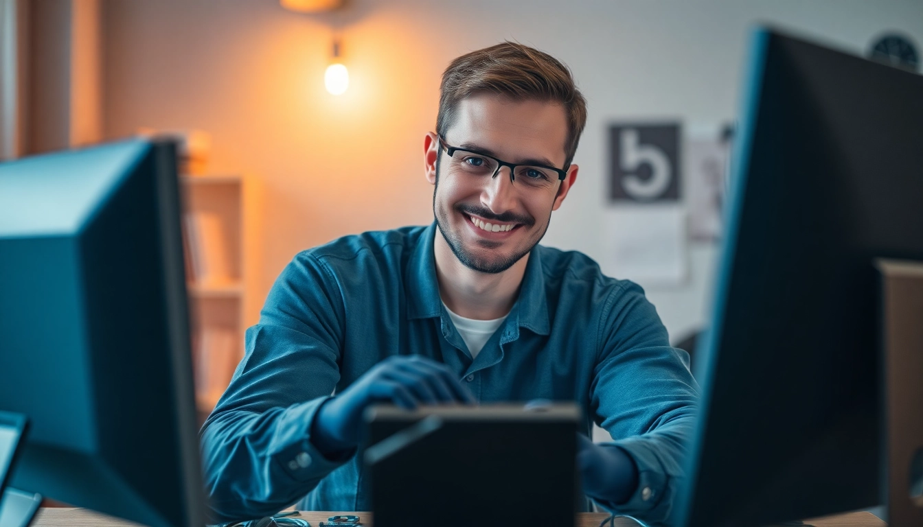 Reparation Informatique by a skilled technician in a bright, modern office setting.