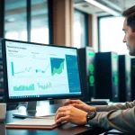 Analyze residential proxy data in a modern office setting with focused attention on computer analytics.
