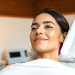 Epilare definitiva Sibiu - A woman enjoying a pain-free laser hair removal session in a soothing clinic environment.
