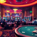 KJC AC 1 casino scene with vibrant gaming tables, poker chips, and slot machines, showcasing the excitement of gambling.