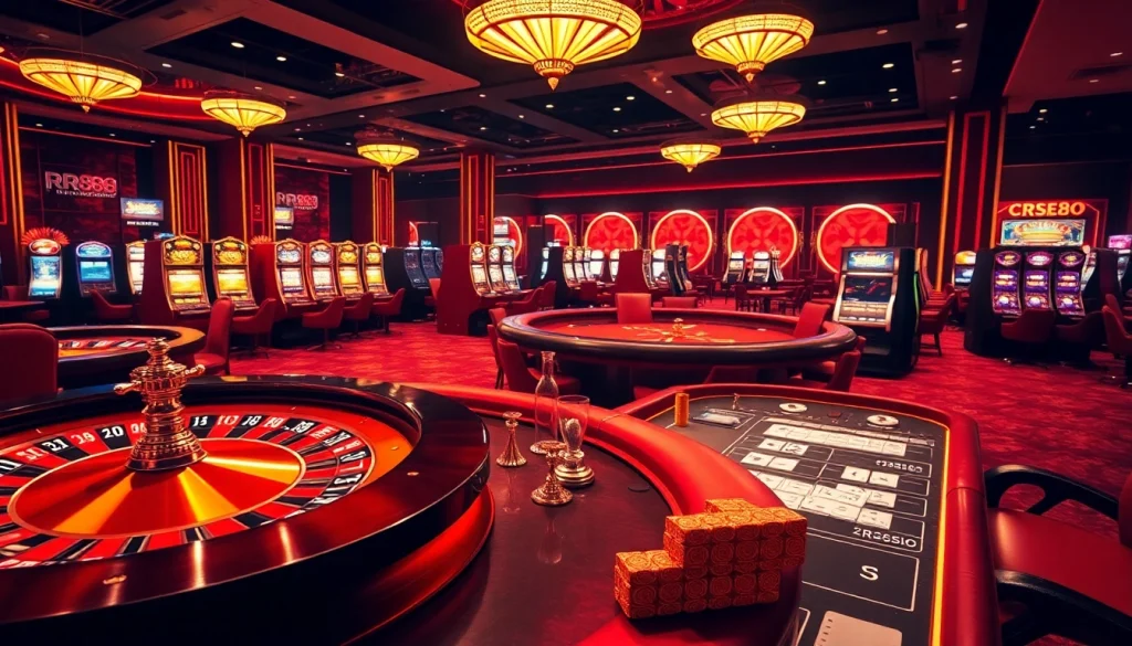 RR88 immerses players in an exciting casino experience with vivid poker tables and slot machines.