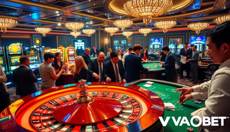 VAOBET casino scene showcasing thrilling roulette gameplay with players enjoying substantial wins.