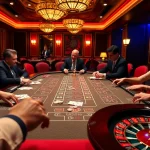 Engaged players at a 688V betting table enjoying high-stakes poker with vibrant atmosphere.