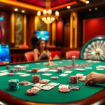 Experience the thrill of U8888's online gambling with a vibrant casino ambiance featuring poker tables and roulette wheels.