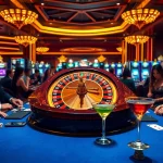 Players enjoying a thrilling game at the F168 casino, featuring poker chips and vibrant roulette.