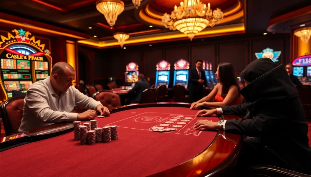 F168 casino experience with luxurious poker tables and vibrant slot machines