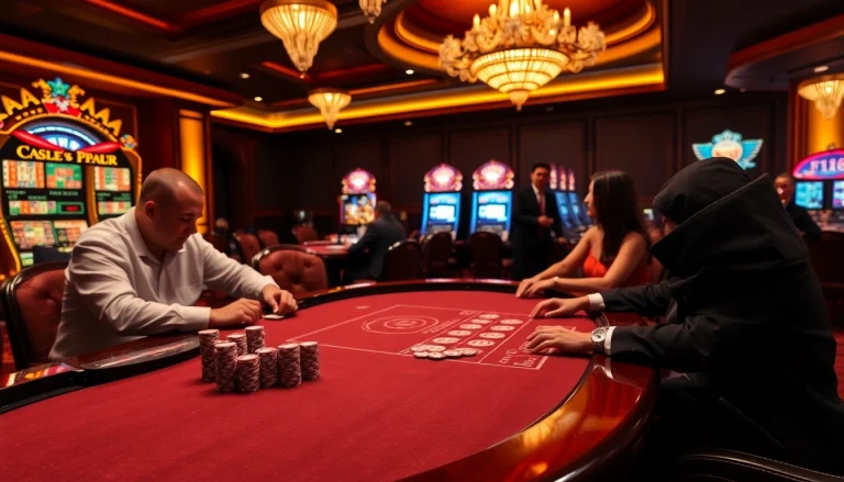 F168 casino experience with luxurious poker tables and vibrant slot machines