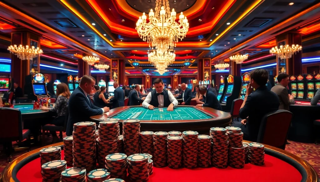 Players enjoying a poker game at XX 88 casino with vibrant gaming tables and luxury ambiance.