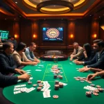 Experience the thrill of betting at https://22bet.style with players engaged at a poker table in a luxury casino.