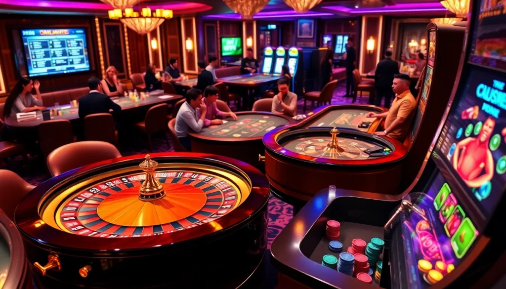 Gamble at https://rr88csn.com/ with excitement around a luxury casino setting featuring roulette, slots, and players.