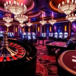 Experience the thrill of f168 at a luxurious casino with casino tables and vibrant slot machines.