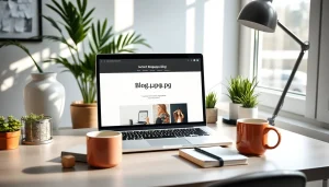 Engaging workspace for bloggers featuring blogapp.blog on a laptop.