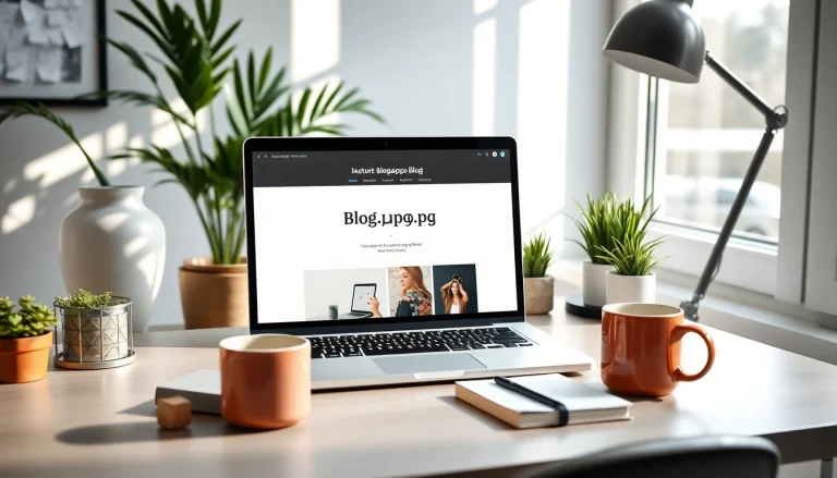 Engaging workspace for bloggers featuring blogapp.blog on a laptop.