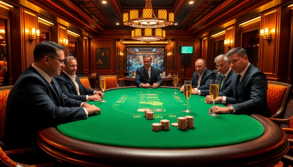 Players immersed in an exhilarating game of poker at red88 vip casino, showcasing luxury and excitement.